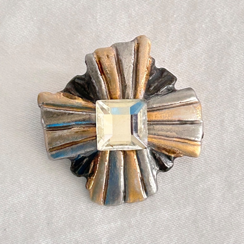 Vintage Carol Halmy Maltese Cross Brooch Hand Made Porcelain Art Deco Style Pin